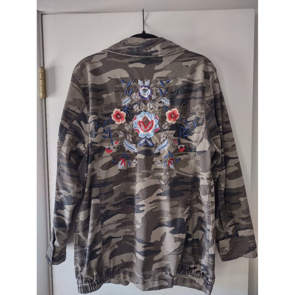 Express XS Petite Camo Utility Jacket Floral Embroidered Beaded Cargo Jacket